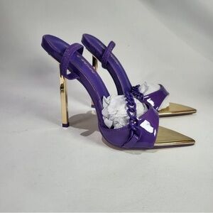 Public Desire Purple Patent Stiletto Heels with Gold Toe & Chain